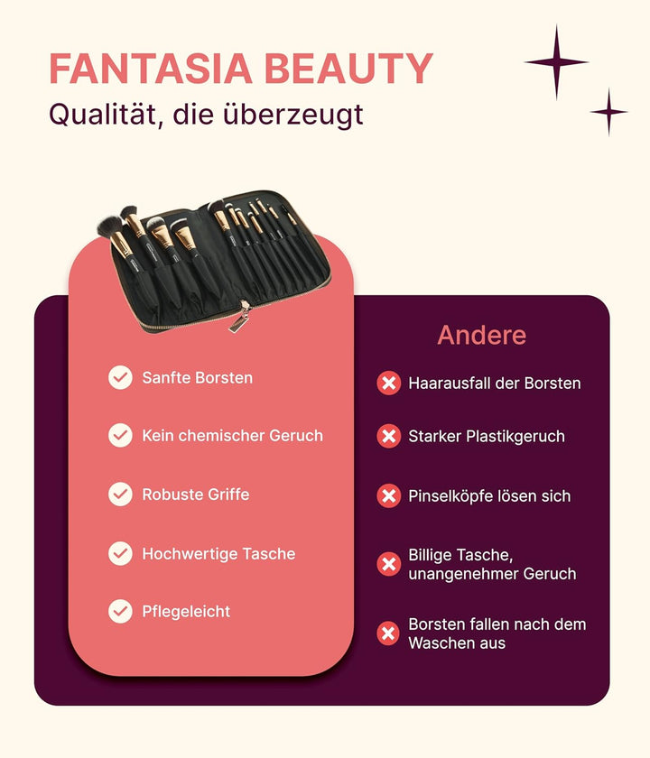 Fantasia Make Up Pinsel Set 12-teilig, Synthetik Haar, Professionelles Pinselset Makeup, hochwertige