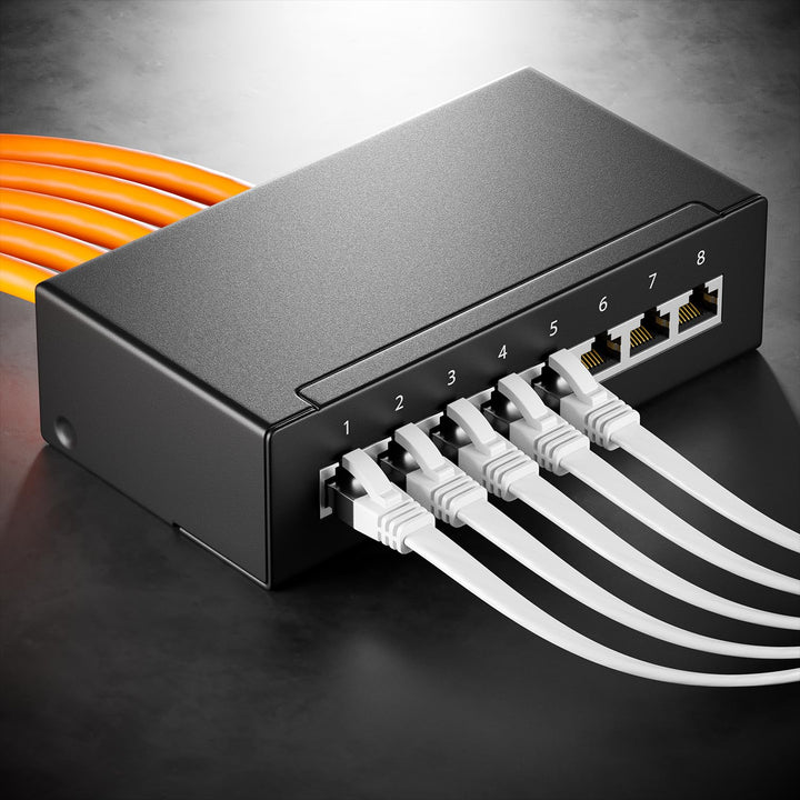 deleyCON 10x 2m CAT 8 Netzwerkkabel Flach (40 Gbit/s, Kupfer) Gigabit Ethernet LAN Cable - Flaches D