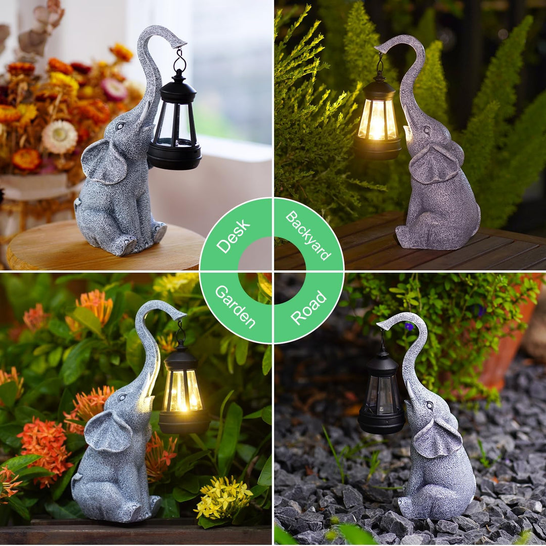 Elefanten Deko mit Solar Laterne Gartenfiguren - für Aussen Gartendeko mit Wetterfest LED Solarlampe