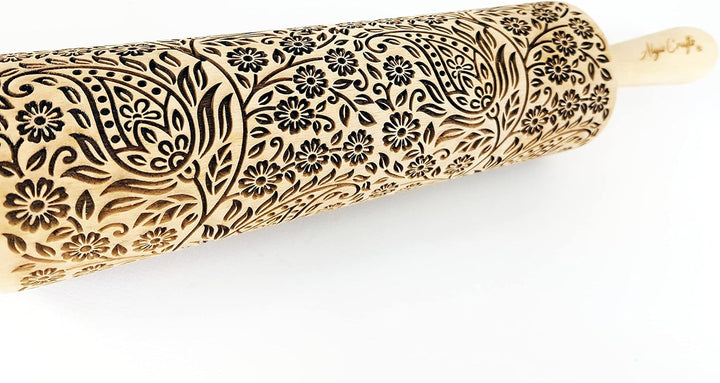 KASCHMIR Nudelholz. Teigrolle mit Paisley für hausgemachtes Gebäck und Keramik. Teigroller mit Orien