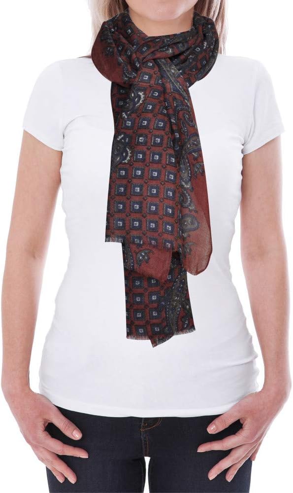 LES POULETTES -Schal 100% Wolle Rot Kashmir designs und Quadratische