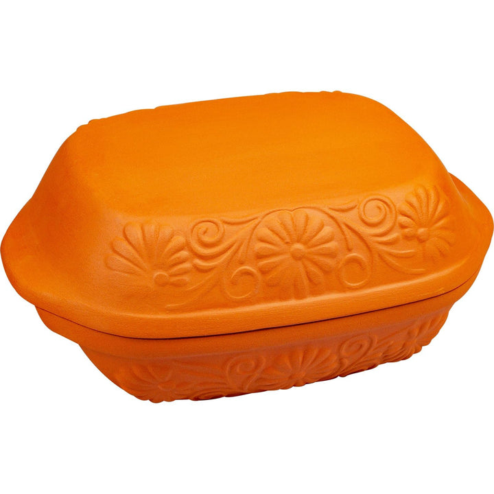 BROWIN® Tonbräter Bräter aus Naturton Blumen 4 Liter | Tonbräter Dampfgarer | Römischer Tonofen | Au