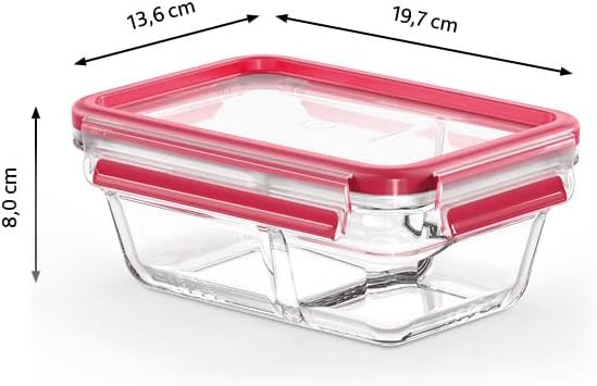 EMSA Clip & Close Glas Frischhaltedose, rechteckig, 0,8 L, 100 Prozent dicht, rutschfestes Stapeln,
