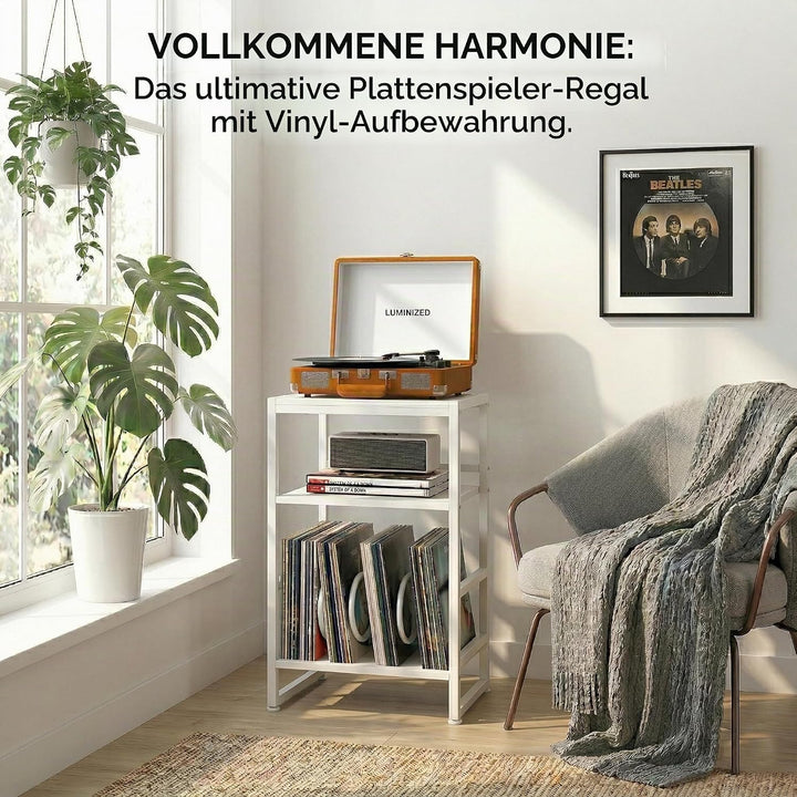 Plattenspieler-Ständer, 3 Etagen Beistelltisch,Plattenspielertisch Aufbewahrung von Schallplatten, b
