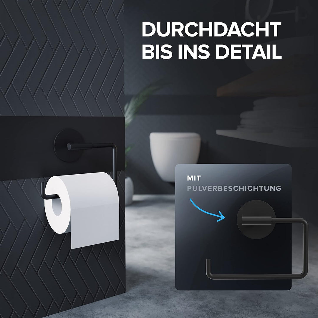 Toilettenpapierhalter Tromoy ohne Bohren schwarz | Klorollenhalter selbstklebend in Edelstahl | WC R