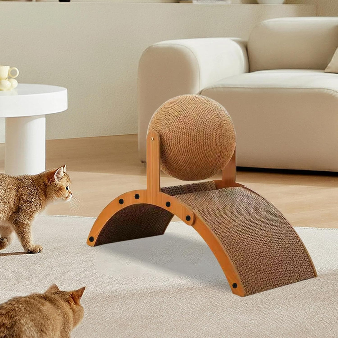 Cat Scratching Ball, Vertical Scratcher with Corrugated Base, Interactive Cats Scratchings Board, Du