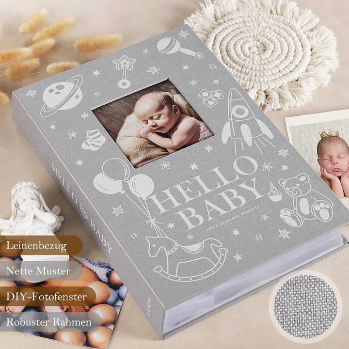 Lanpn Baby Fotoalbum 10x15 300 Fotos, Leinen Fotoalbum Einsteckalbum, Babyalbum mit Memo Schreibfeld