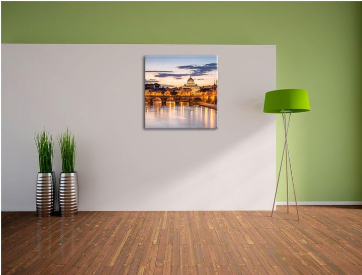 Nachtansicht der Basilika St. Peter in Rom, Format: 70x70 auf Leinwand, 70x70