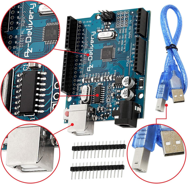 AZDelivery 5 x Mikrocontroller Board AZ-ATmega328-Board mit USB-Kabel inklusive E-Book!, 5