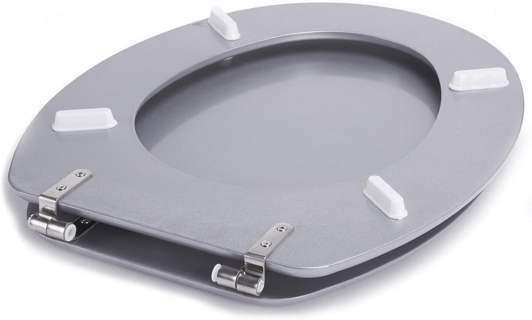 MSV WC-Sitz aus MDF/Edelstahl in Silbergrau, 30 x 20 x 15 cm, Argent, 42.5 x 36.5 x 1.6 cm, Argent