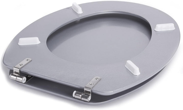 MSV WC-Sitz aus MDF/Edelstahl in Silbergrau, 30 x 20 x 15 cm, Argent, 42.5 x 36.5 x 1.6 cm, Argent