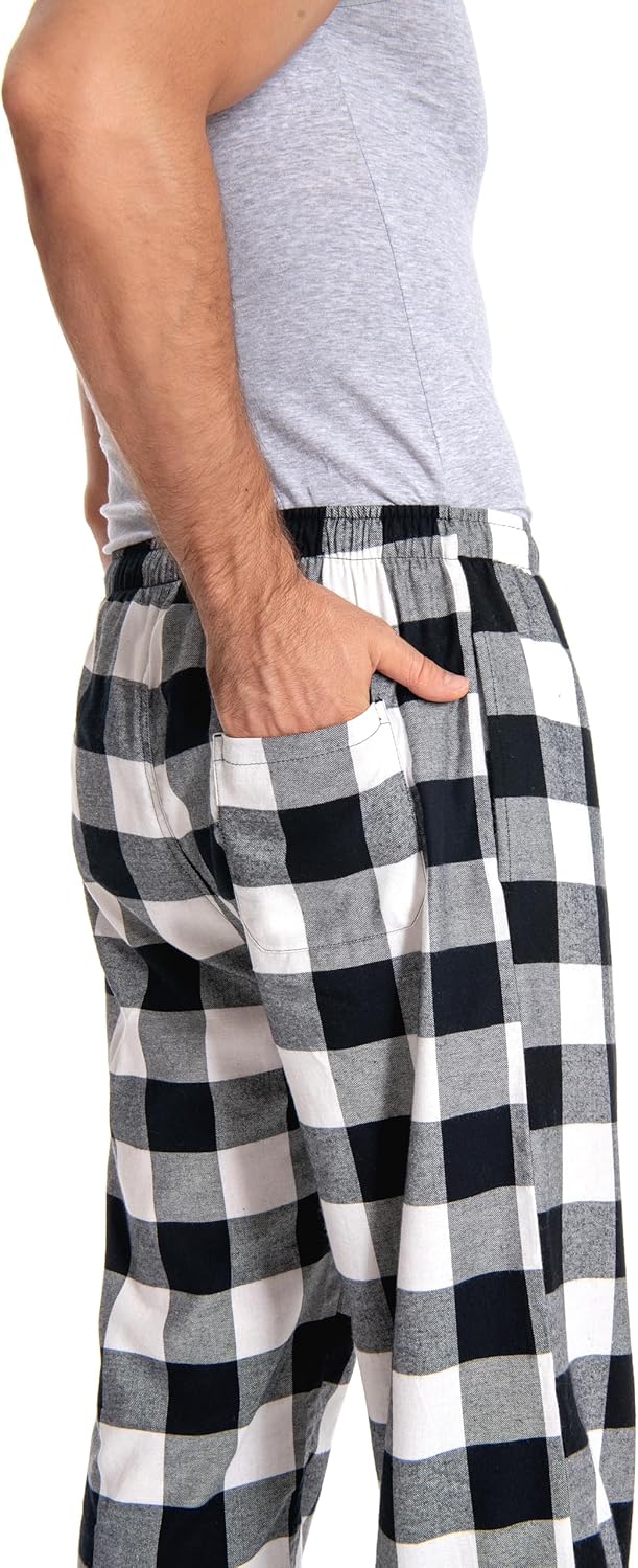 Herren 100% Baumwolle Flanell Bequeme Pyjama/Lounge Bottoms mit Taschen XL Black White Check, XL Bla