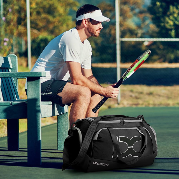 INOXTO Grosse Sporttasche, Faltbare Sport-Reisetasche mit Nass- und Trockentaschen und Schuhfach, He