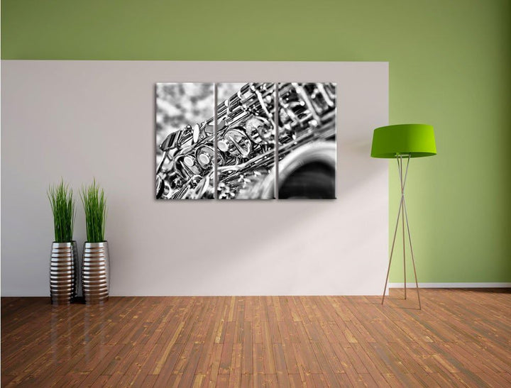 Pixxprint Saxophon als Leinwandbild | Grösse: 3 Teilig (120x80) | Wandbild| Kunstdruck | fertig besp