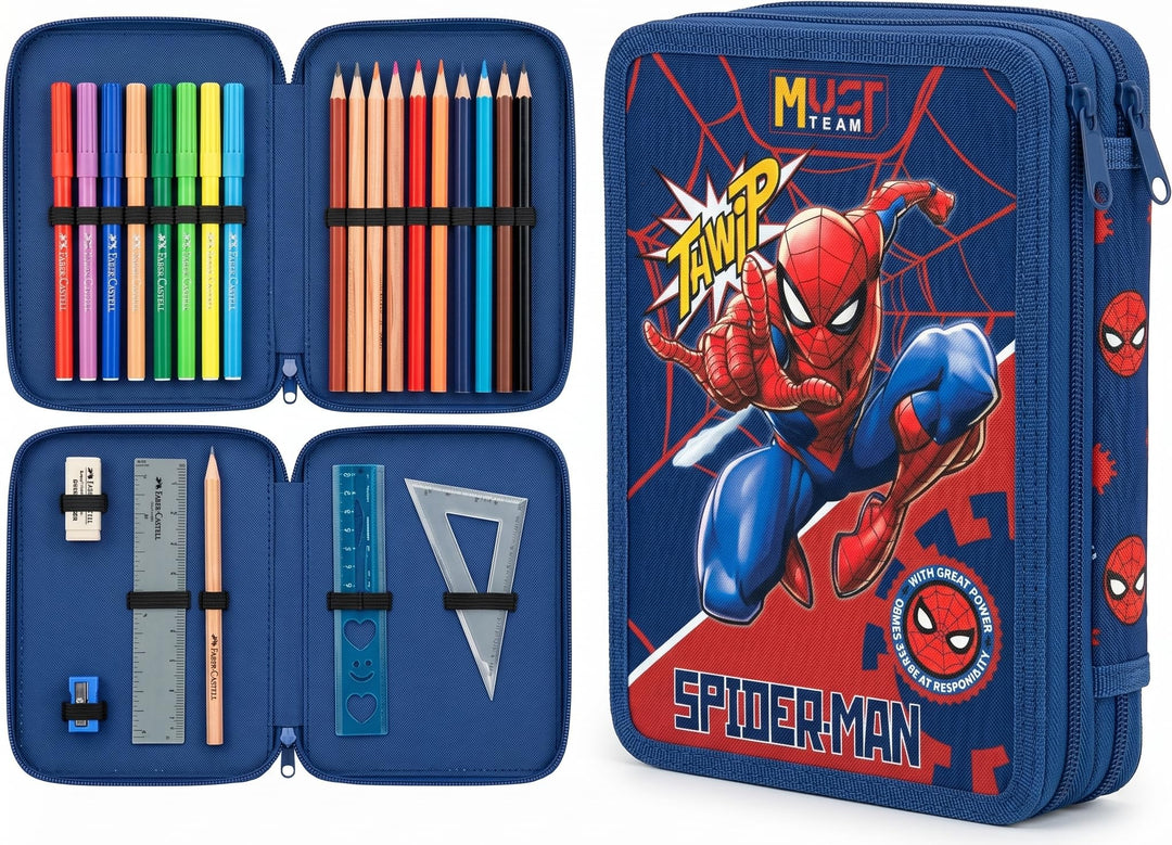 Marvel Federmäppchen für Jungen, Federmäppchen, Fächer, gefüllt, für Schule, Filz, Buntstift, Gesche
