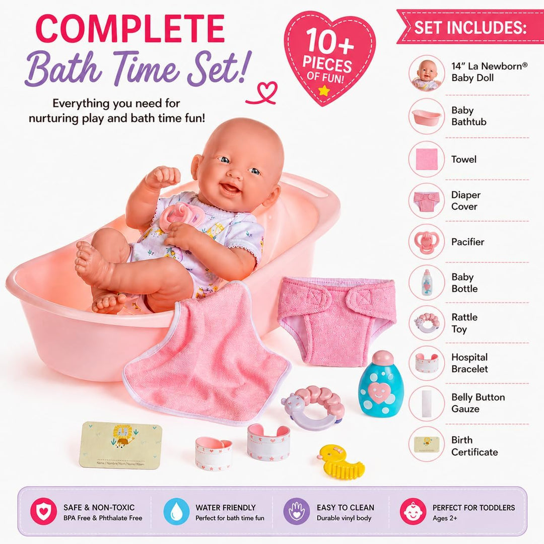 JC Toys 18570 - Puppe Newborn+Bad, 36 cm