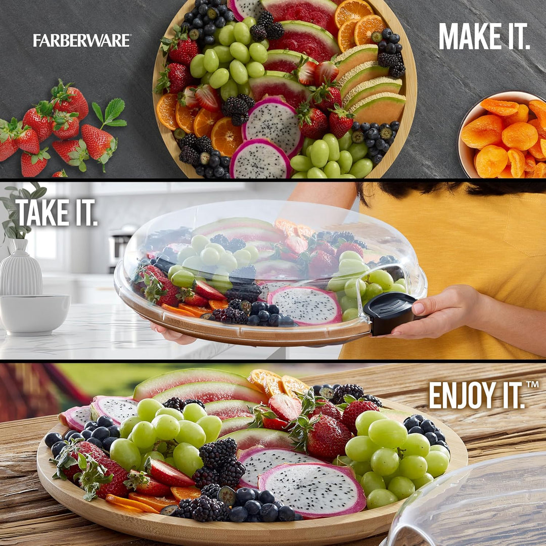 FARBERWARE Build-a-Board Schneidebrett mit Einzelfach und transparentem Verschlussdeckel für Wurst,