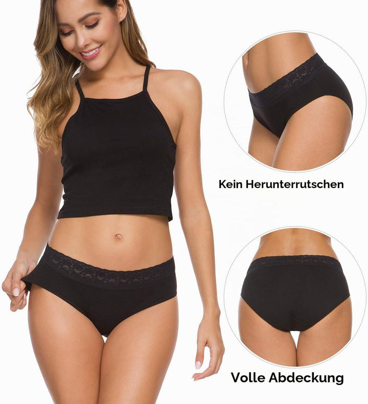 GNEPH Damen-Unterwäsche, Baumwolle, Bikini-Höschen für Damen, Unterhose, Slips, Hipster, Spitze, 5er
