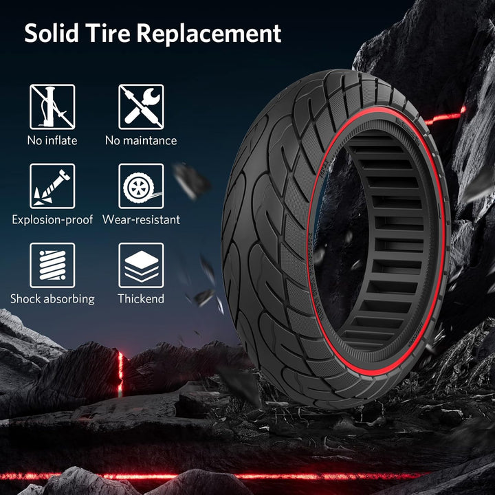 OUXI 10×2.5 Zoll Ersatz-Vollgummireifen 60/70-6.5 für Ninebot G30 Max /G30D mit Montagewerkzeug für