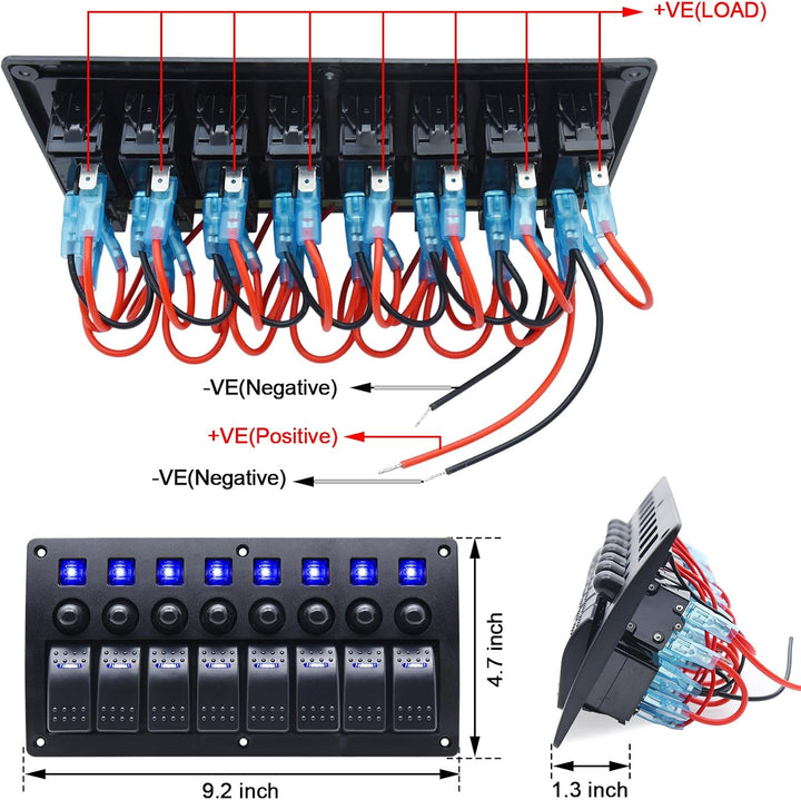 Geloo 8 Gang Marine Schalter Panel Wasserdichte Toggle Rocker Switch Panel 12V /24V Leistungsschalte