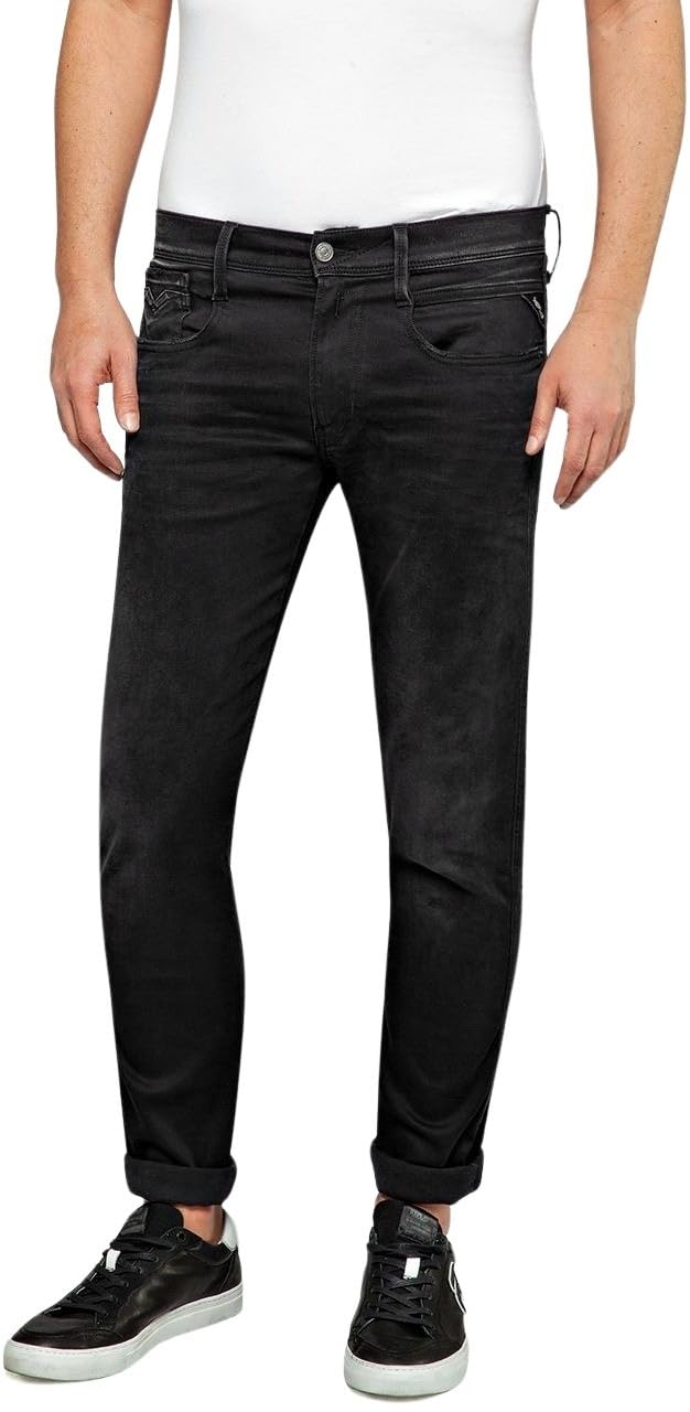 Replay Herren Jeans Anbass Slim-Fit Hyperflex Cloud mit Stretch 33W / 34L Black 098, 33W / 34L Black