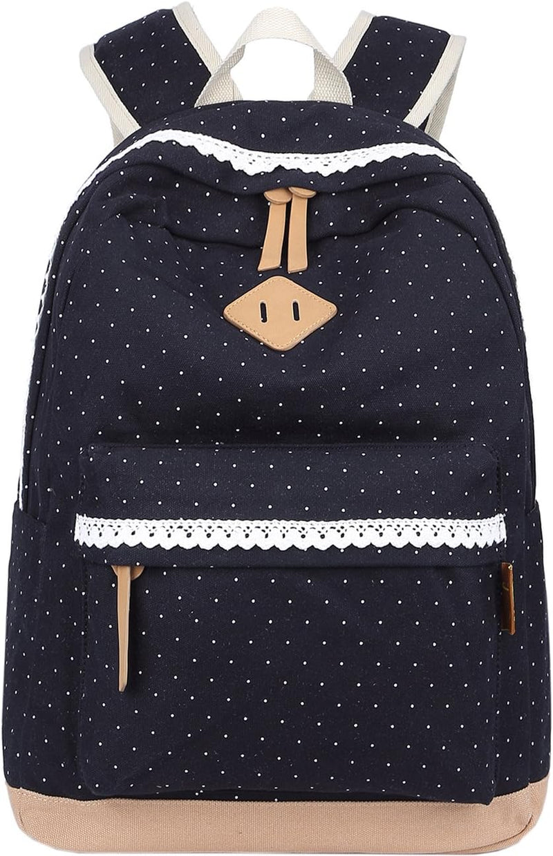 Leichte Schulrucksack mit Polka Dots Nette Canvas Schultaschen Damen Mädchen EXTRA Gross Kinderrucks