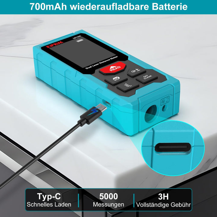 Kiprim 120m Bilaterale Laser Entfernungsmesser Elektronische Wasserwaage, Präzise Messungen und Pyth