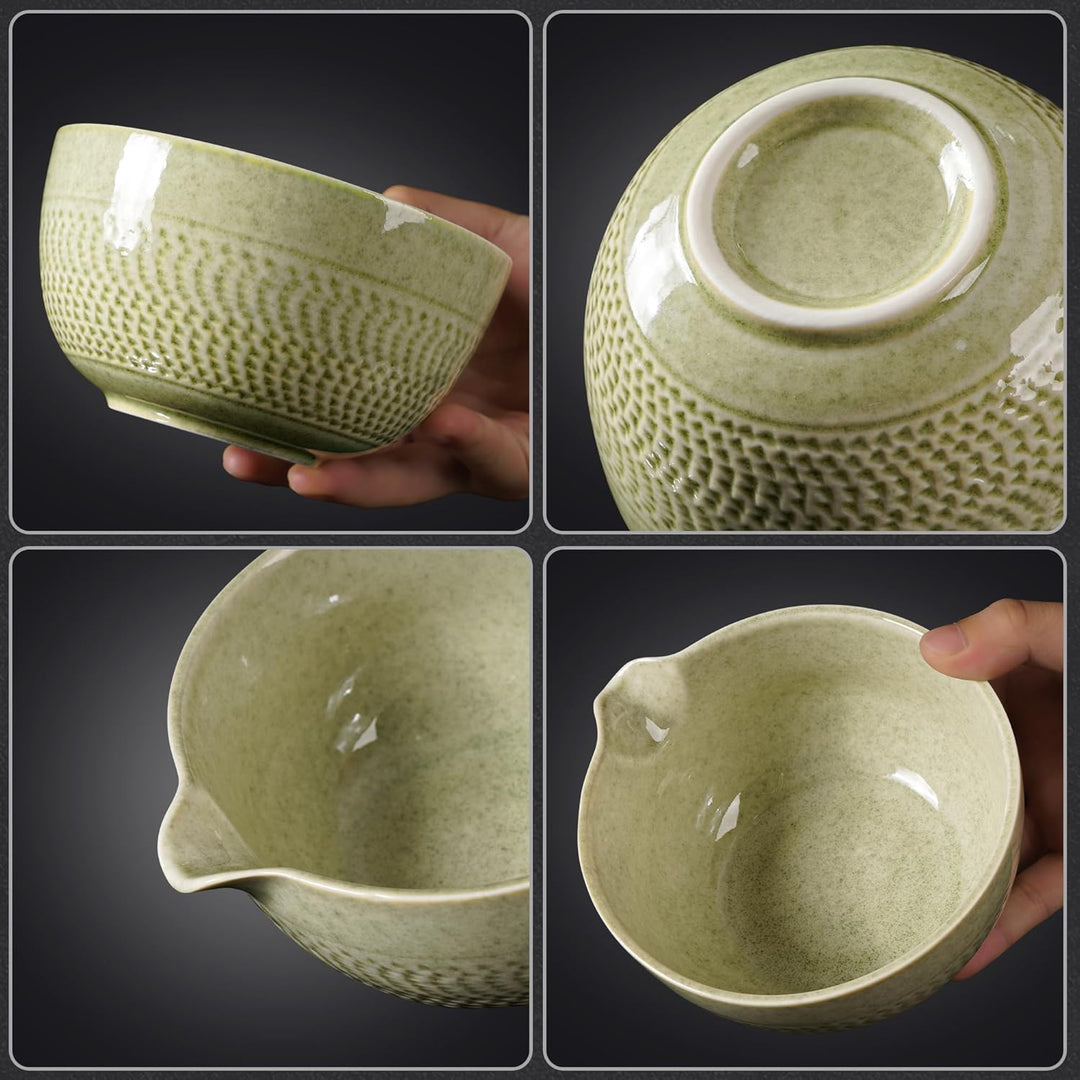 Matcha Set | Matcha Tee Set 7 Stück - mit Matcha Besen und Besenhalter, Schale mit Ausgiesser, Match