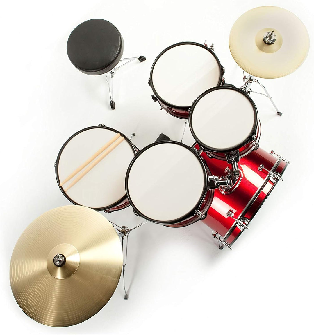 Fame Kiddyset 5 PC Junior Drumset Red, Kinderschlagzeug mit Bass Drum, Toms, Snare, Hardware und Hoc