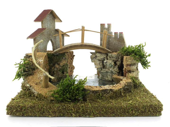 Bertoni Miniatur Mountain Lake mit Brücke und Baum, Holz, Mehrfarbig, 20 x 20 x 14 cm