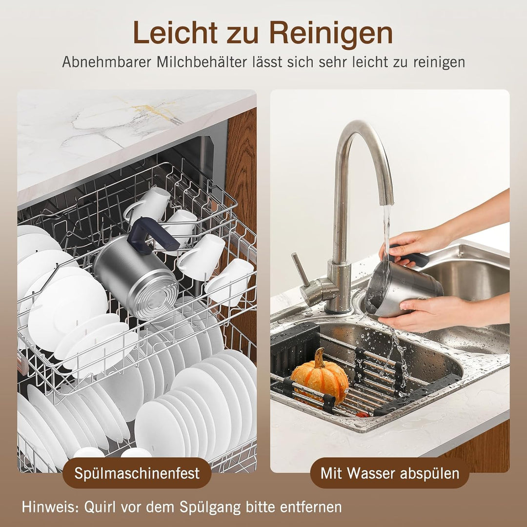 SIMPLETASTE Milchaufschäumer Elektrisch 4-in-1, 250-500 ML Heisser & kalter Milchschaum， 600 W Spülm
