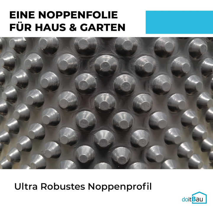 doitBau Noppenbahn HDPE für Grundmauerschutz und Hochbeete, Druckfestigkeit 190 kN/m², Wurzelfest, F