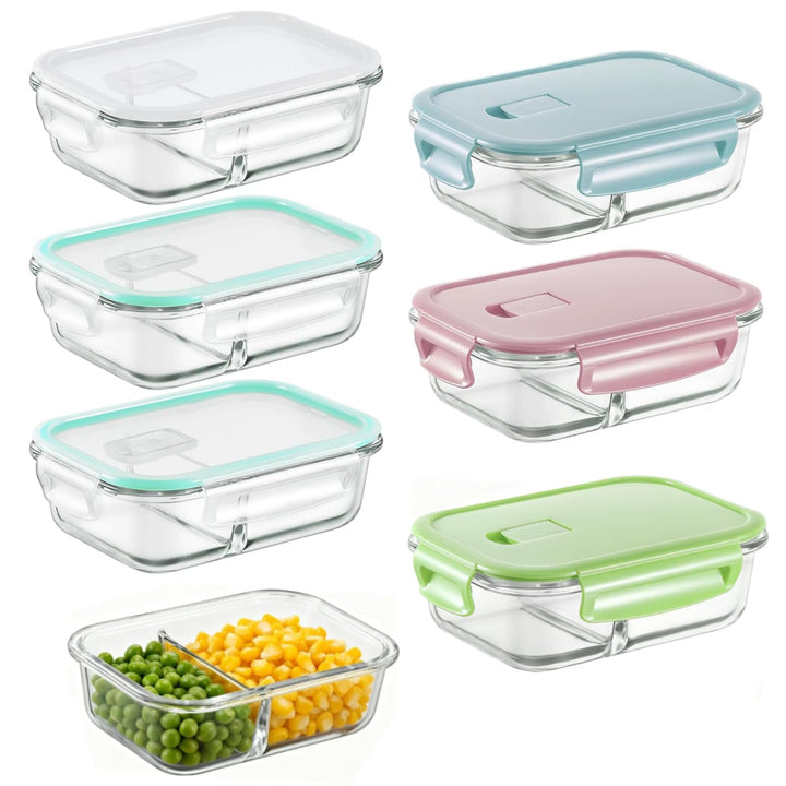 Zocipro 6 Stück Meal Prep Boxen Glas mit Deckel mit 2 Fächern 640ml | Leckproof/Leckfest Frischhalte