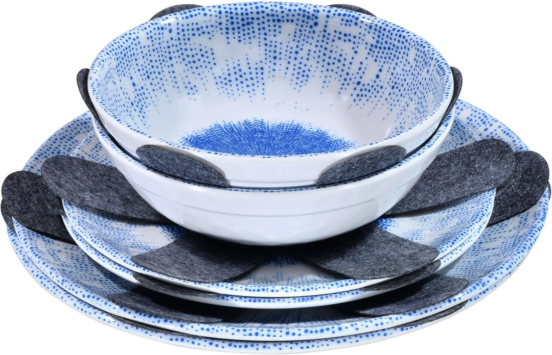 Melamin Geschirr Set Wish Flower Blau für 4 Personen - Pusteblume Steingutoptik Spülmaschinengeeigne