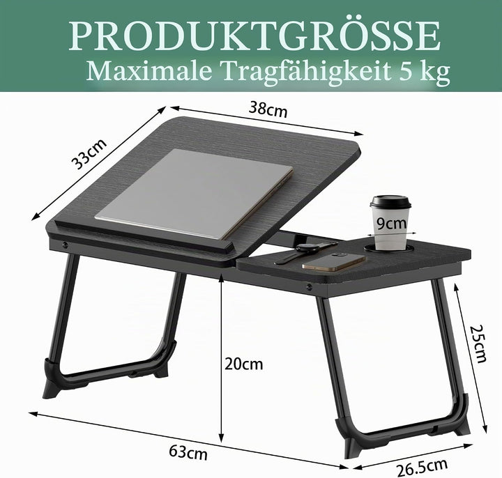 Soontrans Laptoptisch 63x27x33CM, Laptop Tisch mit Winkelverstellbar und Cup Slot, MDF, Betttisch mi
