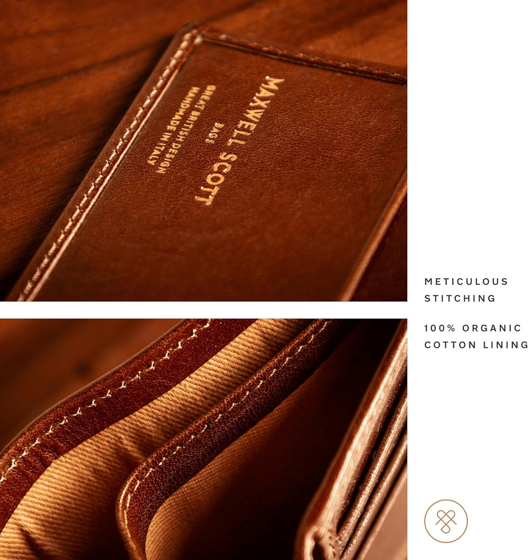 Maxwell Scott Italienischer Herren Leder Geldbeutel mit Münzfach Ticciano in Cognac Braun, Cognac Br