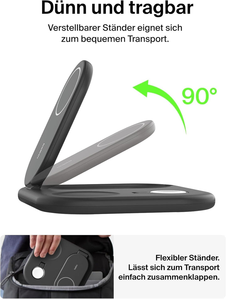 Belkin BoostCharge Ladegerät induktive 3-in-1 Ladestation Qi2, 15 W, klappbar MagSafe-kompatibles St
