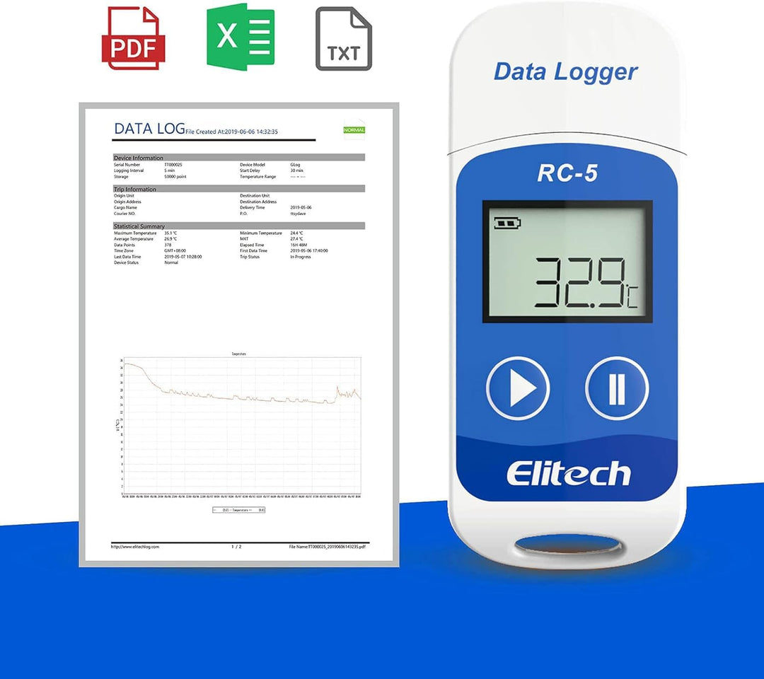 Elitech RC-5 Temperatur Datenlogger Mini USB Temp Rekorder Interner Sensor PDF&CSV-Berichte Hohe Gen
