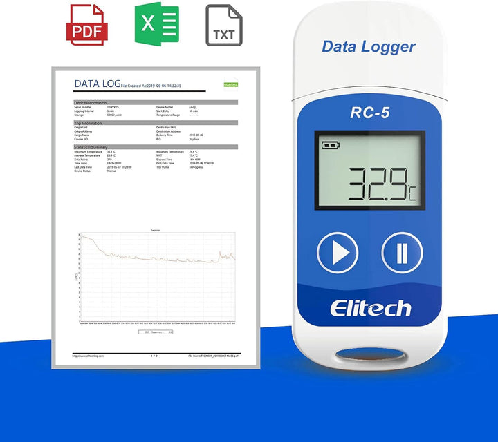 Elitech RC-5 Temperatur Datenlogger Mini USB Temp Rekorder Interner Sensor PDF&CSV-Berichte Hohe Gen