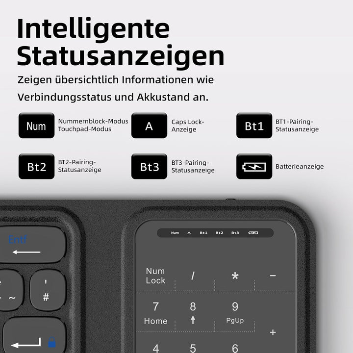 Bettdow Bluetooth Faltbare Tastatur mit Touchpad, QWERTZ Layout Kabellose Tragbare Mini Tastatur mit