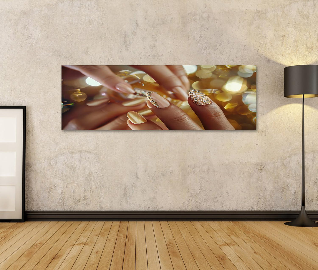 islandburner Bild auf Leinwand Goldene Nagelkunst im Urlaubsstil mit Heller Maniküre, funkelnden Ede