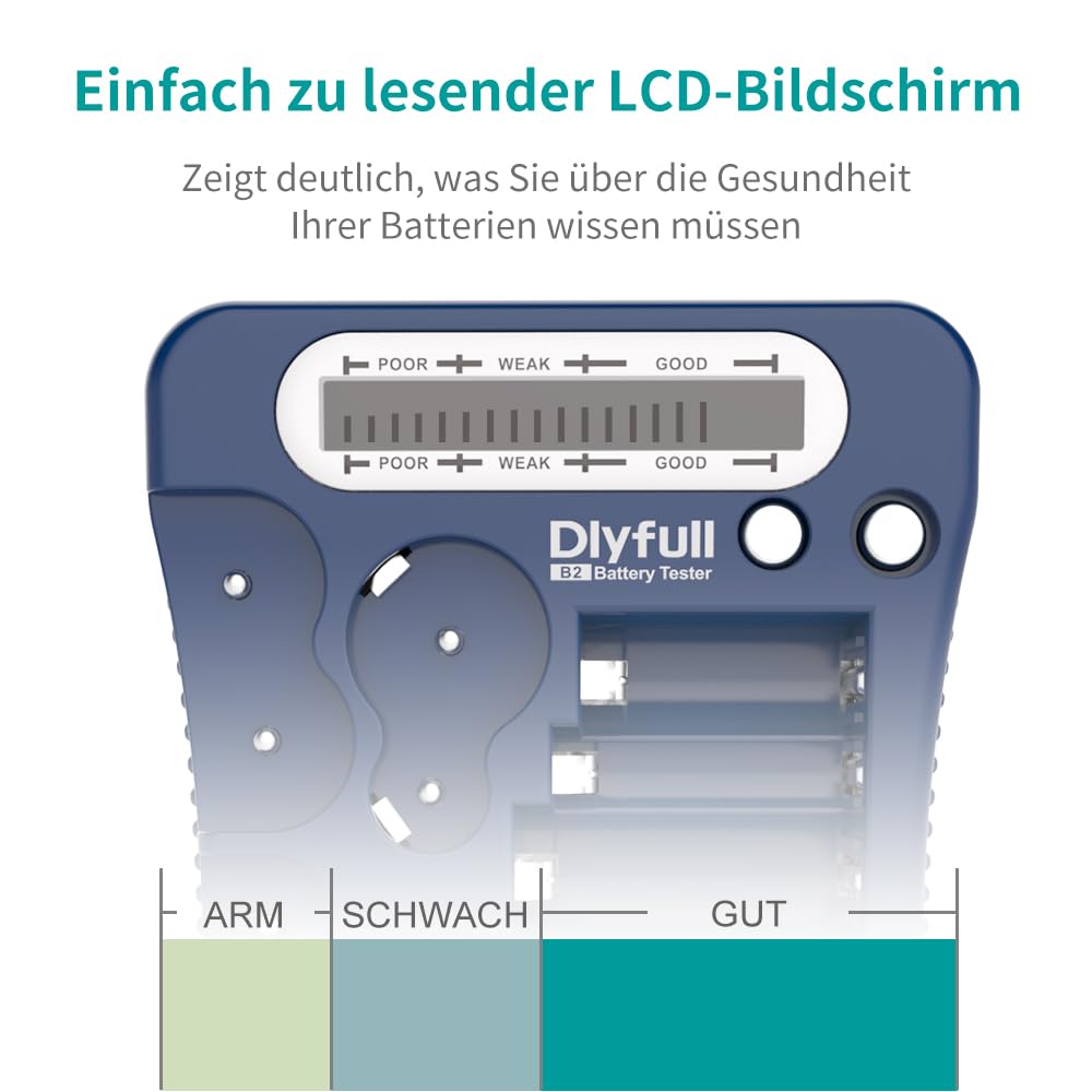 Dlyfull LCD Universal Batterietester für AA AAA C D 9V Digitaler Testgerät für CR123A CR2 CRV3 2CR5
