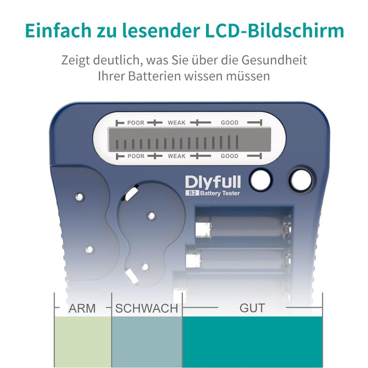 Dlyfull LCD Universal Batterietester für AA AAA C D 9V Digitaler Testgerät für CR123A CR2 CRV3 2CR5