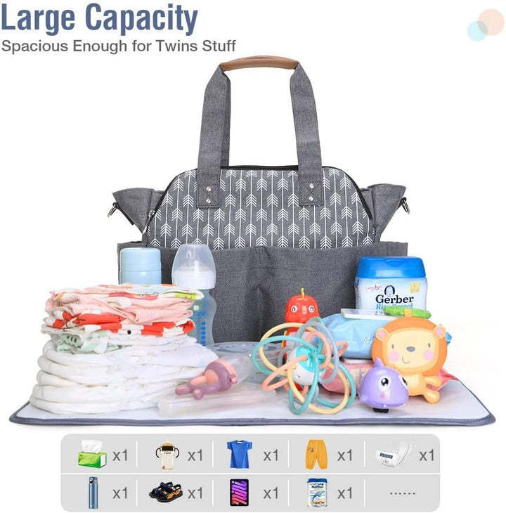 Lekebaby Baby Wickeltasche Bote gross mit Wickelunterlage für Reise, Grau Gesteppt, Grau Gesteppt