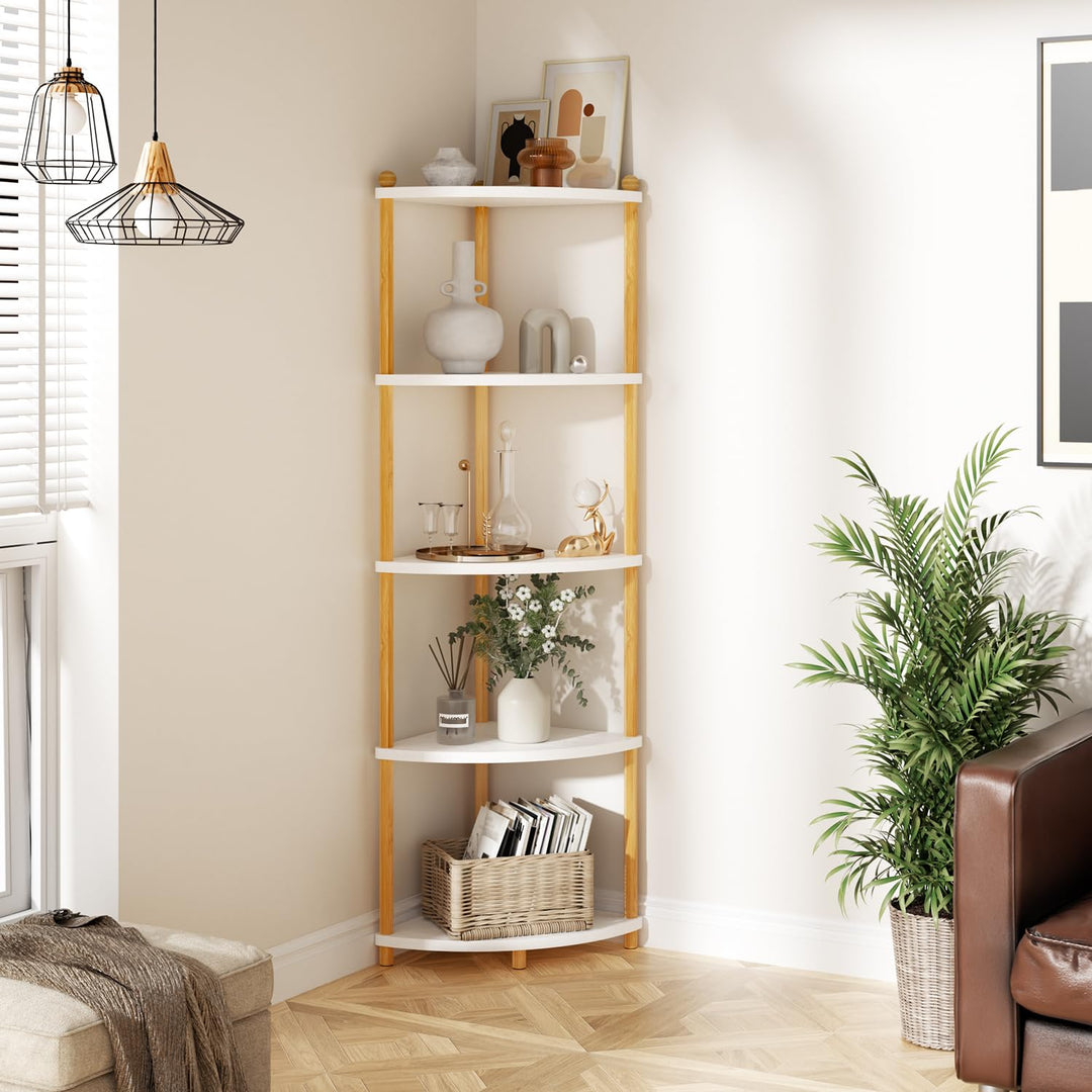 Ruichang Eckregal stehend mit 5 Ebenen, bücherregal Holz, Standregal, Aufbewahrungsregal, Lagerregal