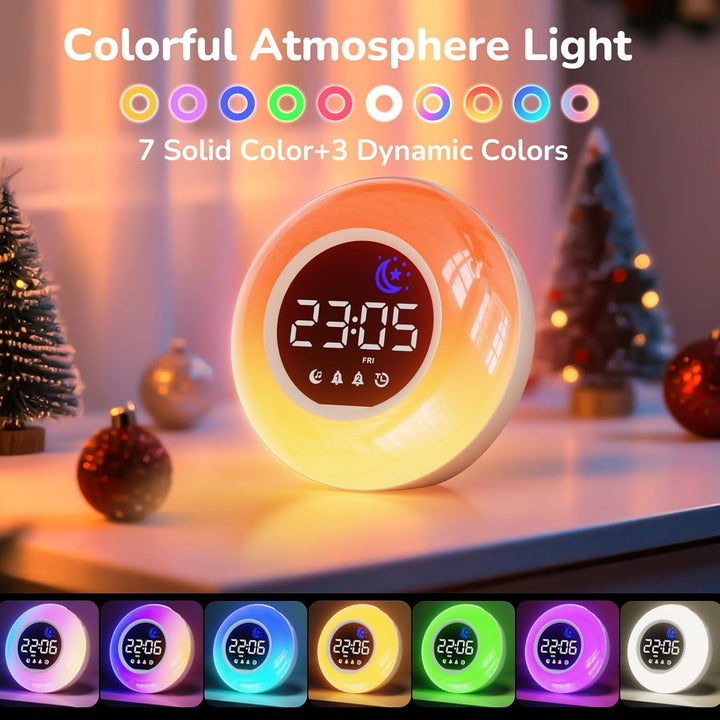 Wecker Digital, Kinderwecker mit Nachtlicht, 12 White Noise, 2 Alarme, Snooze und Timer, Einstellbar
