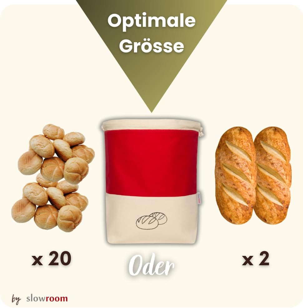 slowroom Brotbeutel zur Brotaufbewahrung und Frischhalten 3 in 1 - Brotkorb Stoff - Brottasche aus B