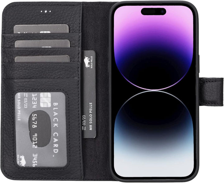 Solo Pelle Lederhülle kompatibel für iPhone 14 Pro Max in 6.7 Zoll abnehmbare Hülle (2in1) inkl. Kar