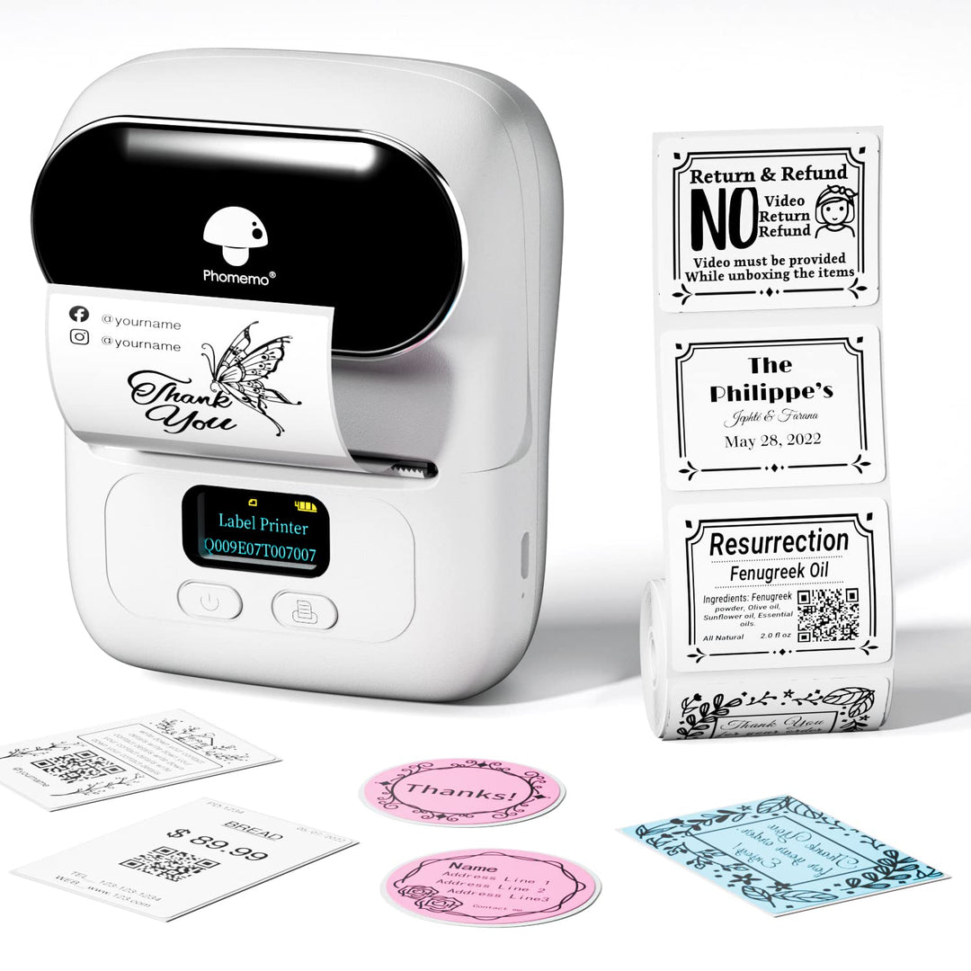 Phomemo M110 Etikettendrucker, Mini-Thermo-Aufkleber-Maschine,Handy Bluetooth Drucker für Barcode, K