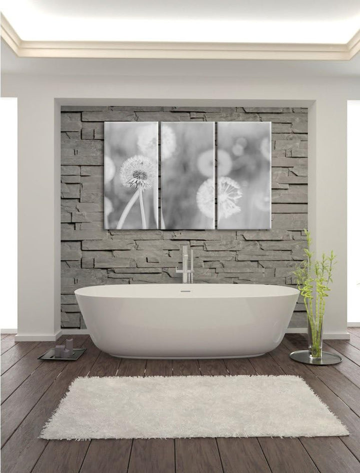 Pixxprint Romantische Pusteblumen Schwarz/Weiss 3-Teiler Leinwandbild 120x80 Bild auf Leinwand